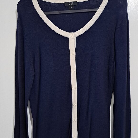 Women's Navy Cardigan with cream edging - Picture 2 of 2